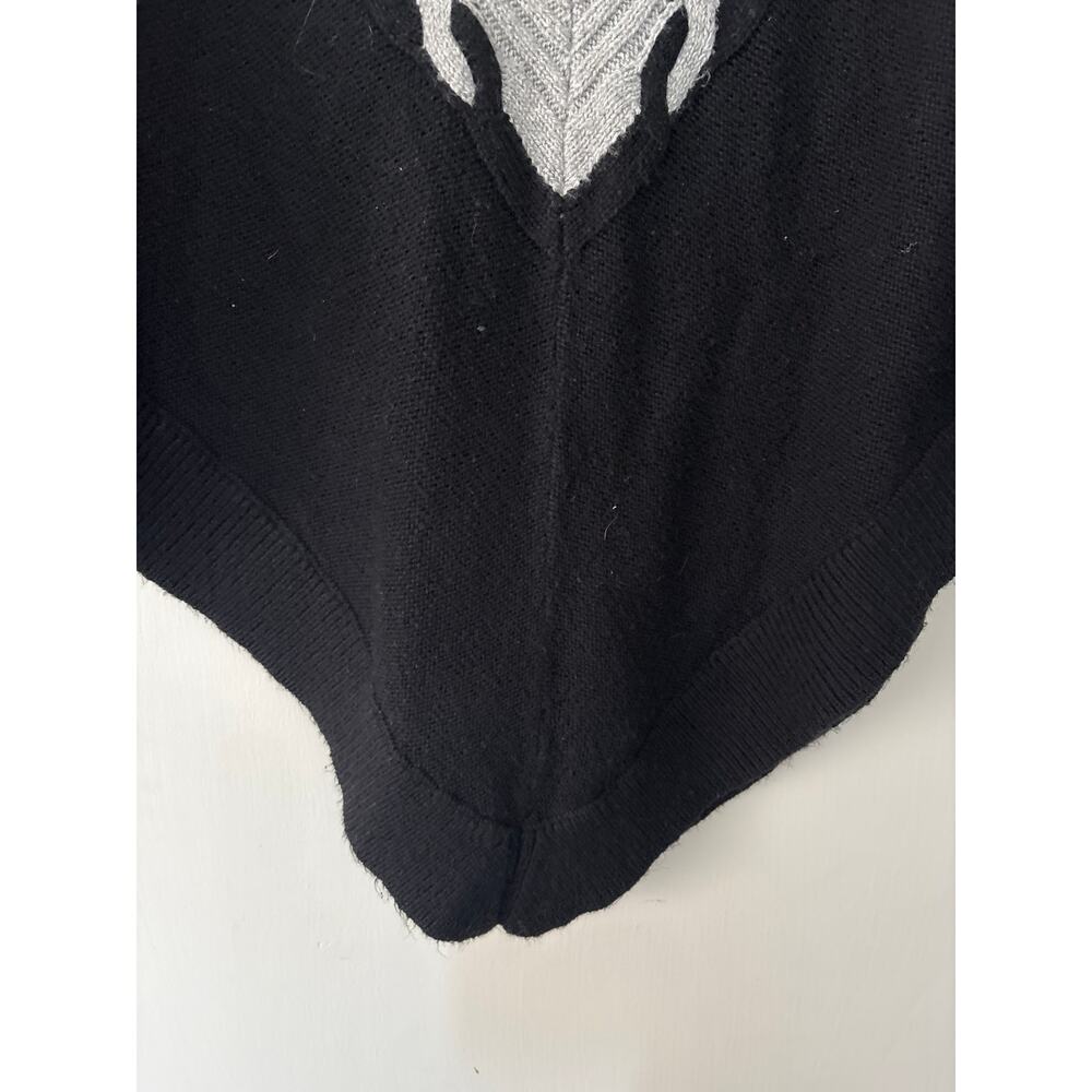 Talbots  Cream Gray Black Cable Knit V- Stripe Cowl Neck Poncho Medium - Picture 3 of 6